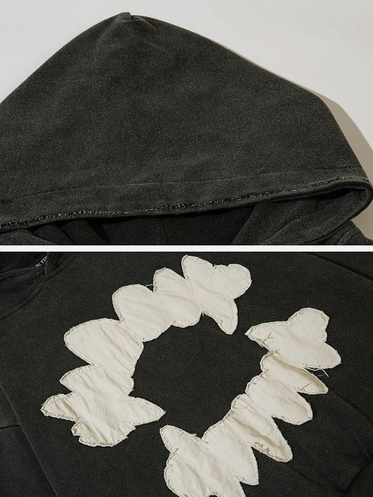 Casual Patchwork Tooth Washed Hoodie