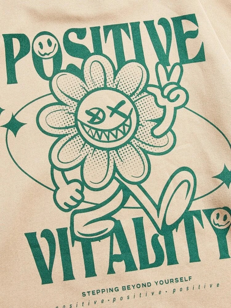 Slogan & Cartoon Graphic Hoodie