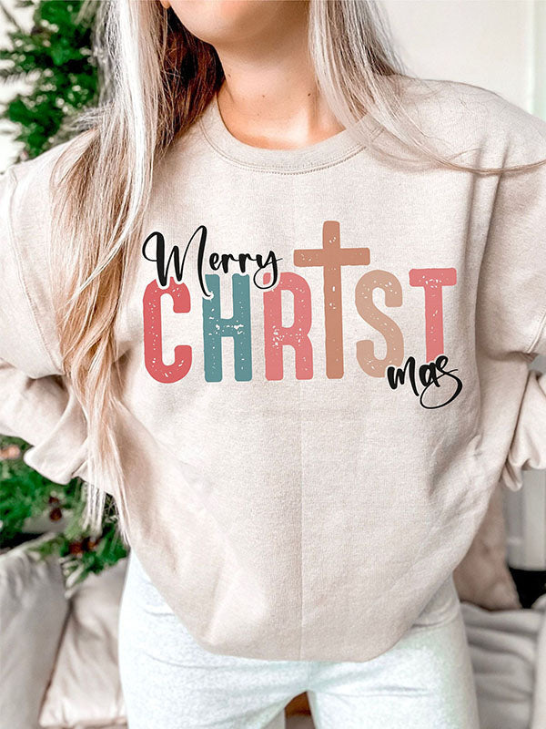 Retro Christmas Merry Christmas Letter Print Sweatshirt