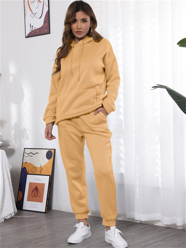 Casual Fleece Home Outfits Hooded Sweatshirt Set