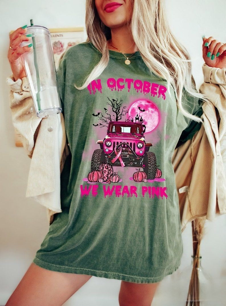 In October We Wear Pink Halloween Cancer Awareness T-shirt
