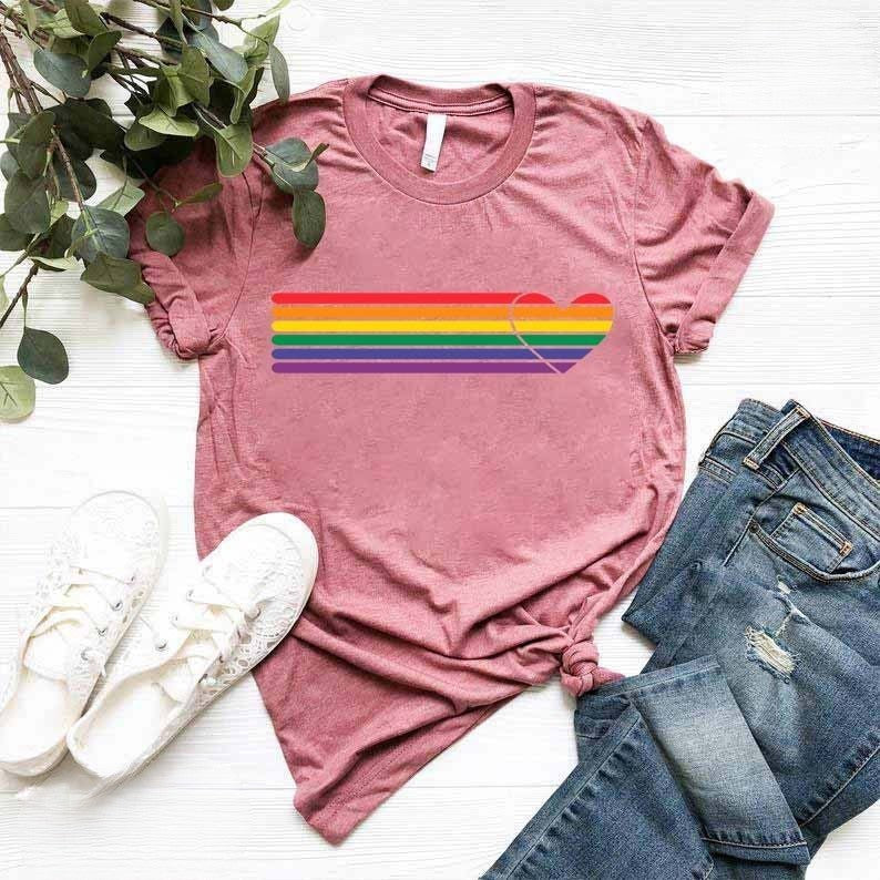Rainbow Heart Print Casual T-shirt