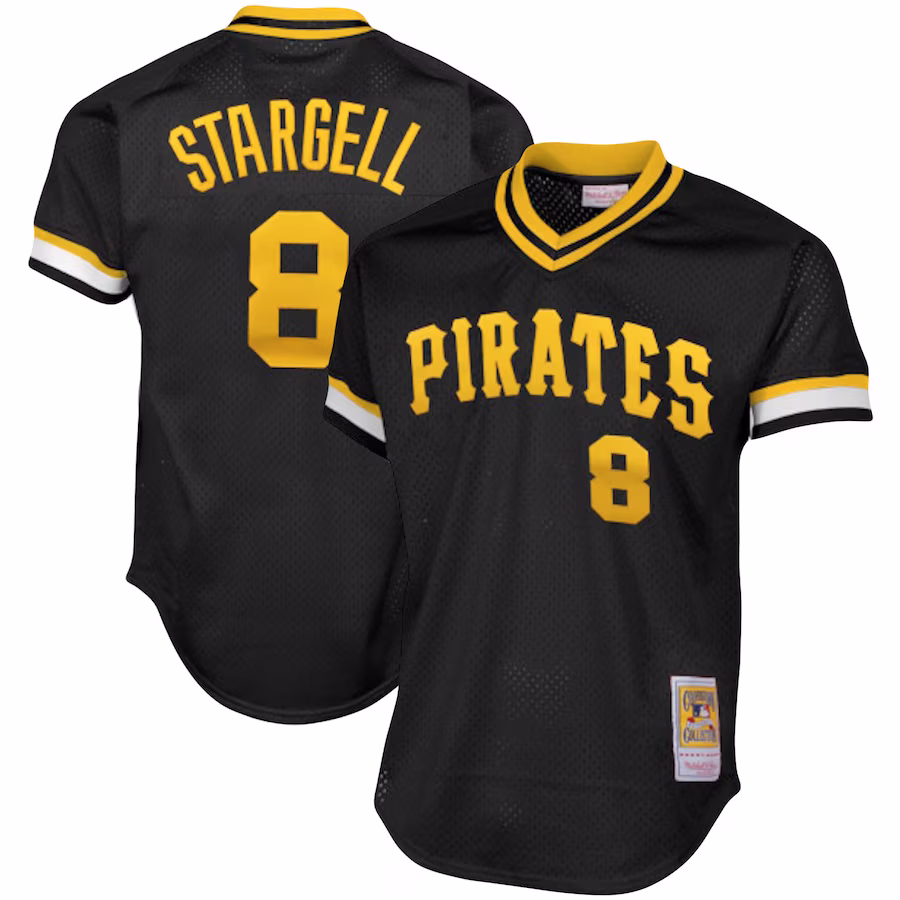 Men's Pittsburgh Pirates Willie Stargell Mitchell & Ness Black Cooperstown Collection Big & Tall Mesh Batting Practice Jersey - ujerseystore
