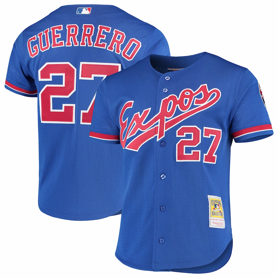 Men's Montreal Expos Vladimir Guerrero Mitchell & Ness Royal Cooperstown Collection Mesh Batting Practice Button-Up Jersey - ujerseystore