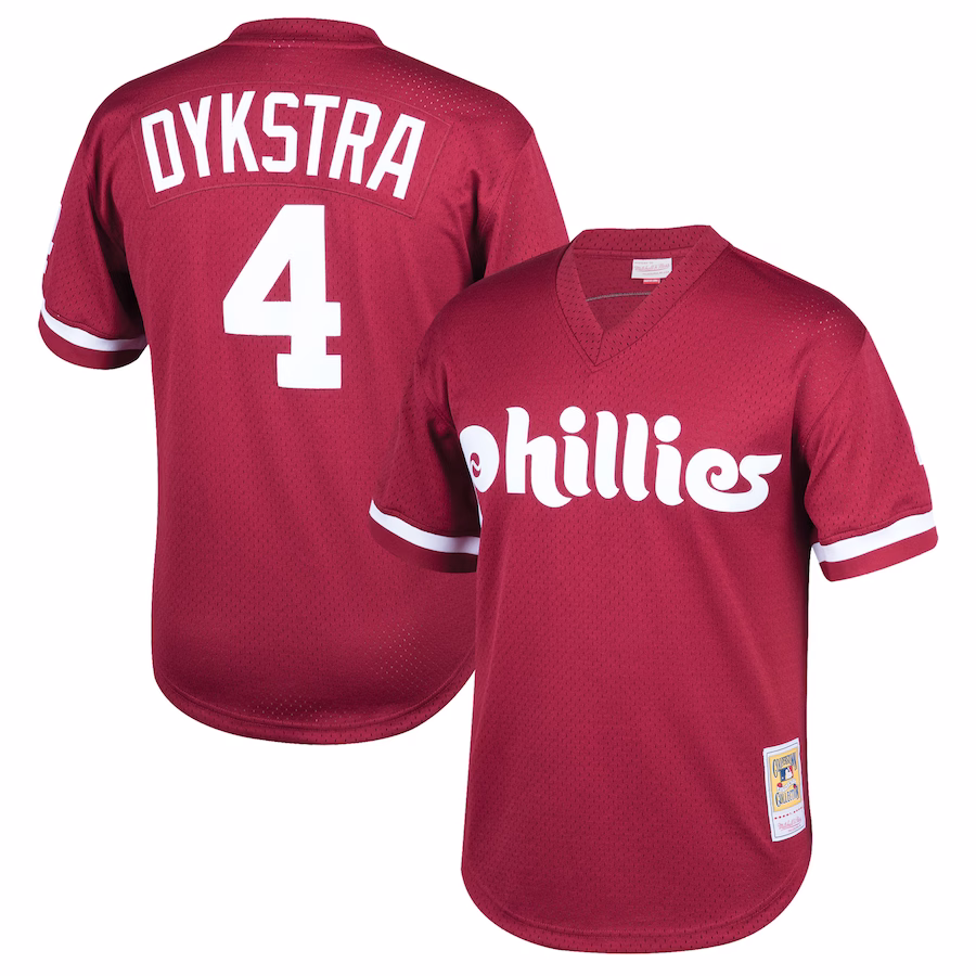 Youth Philadelphia Phillies Lenny Dykstra Mitchell & Ness Burgundy Cooperstown Collection Mesh Batting Practice Jersey - ujerseystore