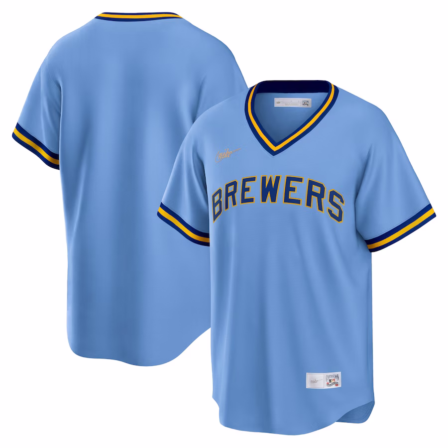 Men's Milwaukee Brewers Nike Powder Blue Road Cooperstown Collection Team Jersey - ujerseystore