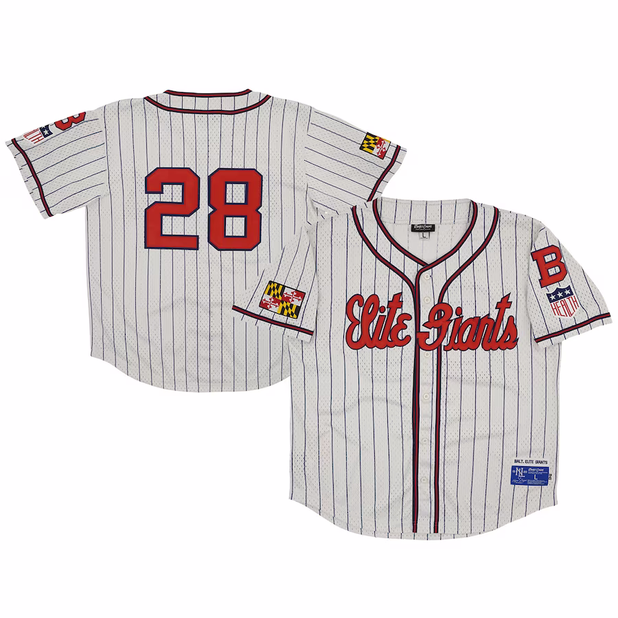 Men's Baltimore Elite Giants #28 Rings & Crwns Cream Mesh Button-Down Replica Jersey - ujerseystore