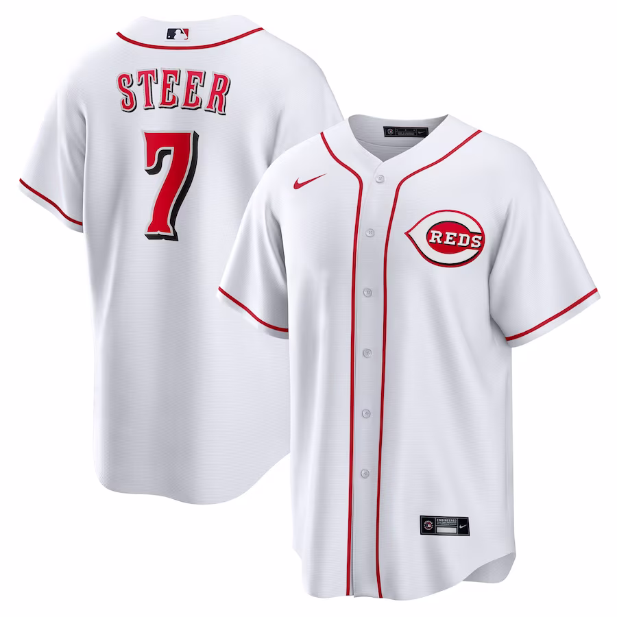 Men's Cincinnati Reds Spencer Steer Nike White Home Replica Jersey - ujerseystore