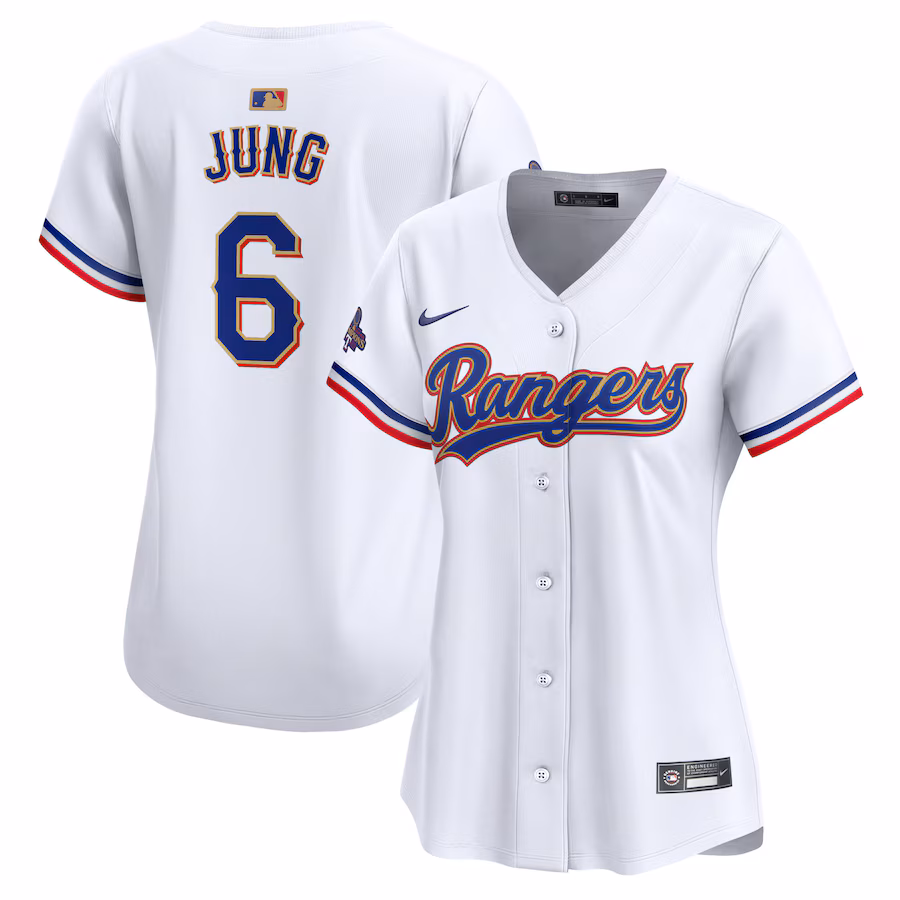 Women's Texas Rangers Josh Jung Nike White 2024 Gold Collection Limited Player Jersey - ujerseystore