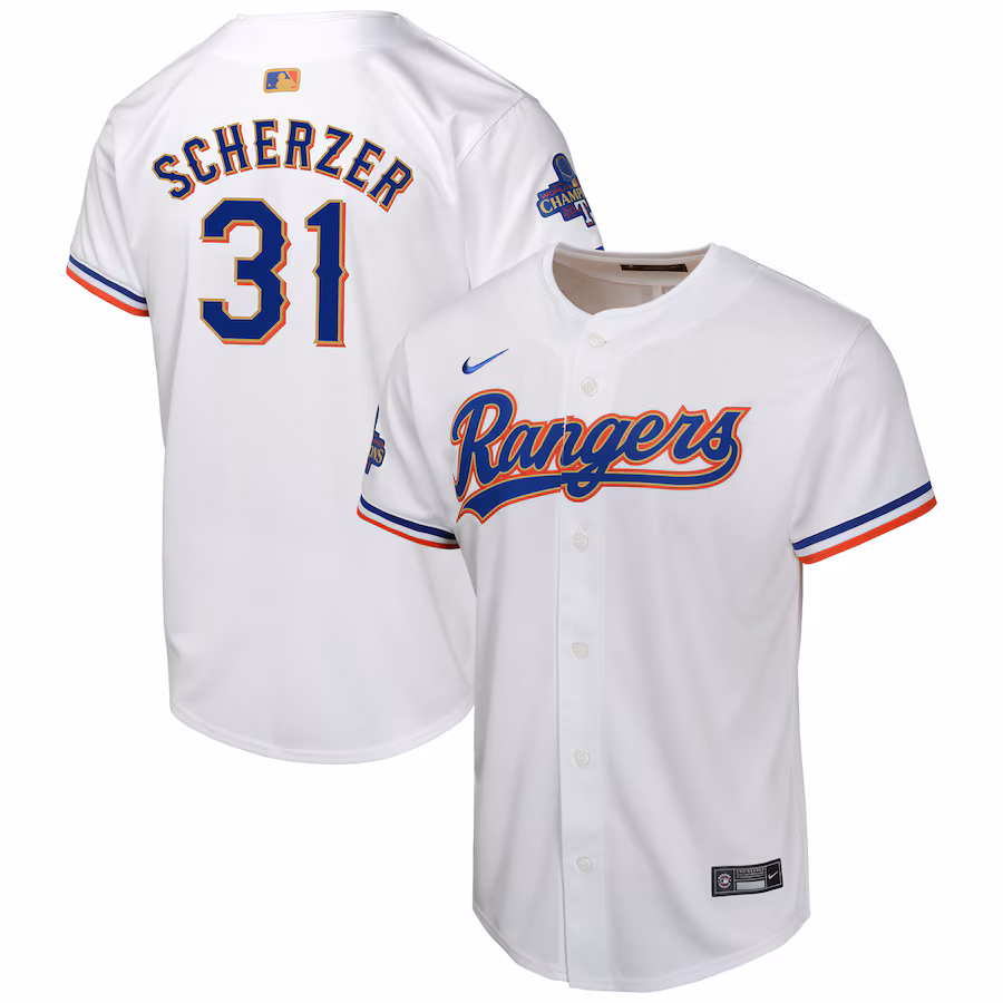 Youth Texas Rangers Max Scherzer Nike White 2024 Gold Collection Limited Player Jersey - ujerseystore