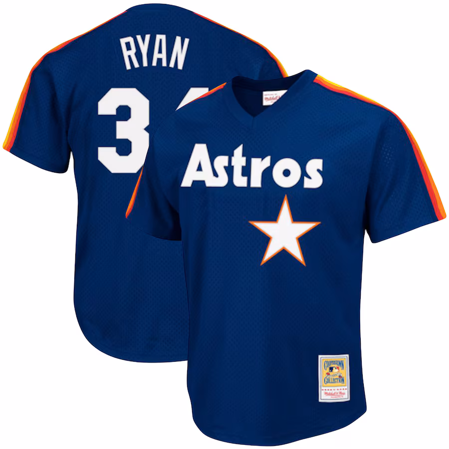 Men's Houston Astros Nolan Ryan Mitchell & Ness Navy Cooperstown Collection Big & Tall Mesh Batting Practice Jersey - ujerseystore