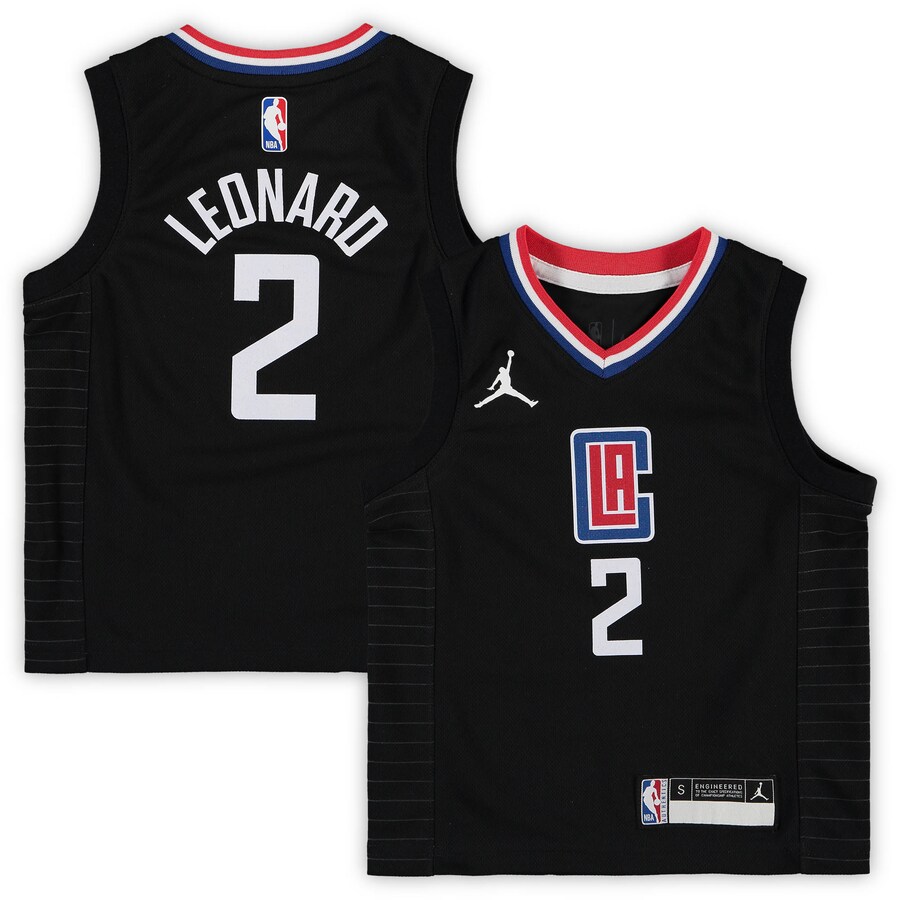 Preschool LA Clippers Kawhi Leonard Jordan Brand Black 2020/21 Fast Break Replica Jersey - Statement Edition - ujerseystore