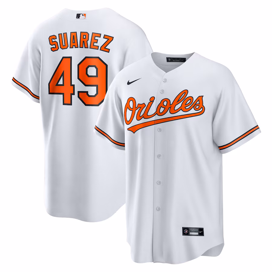 Men's Baltimore Orioles Albert Suarez Nike White Home Replica Jersey - ujerseystore