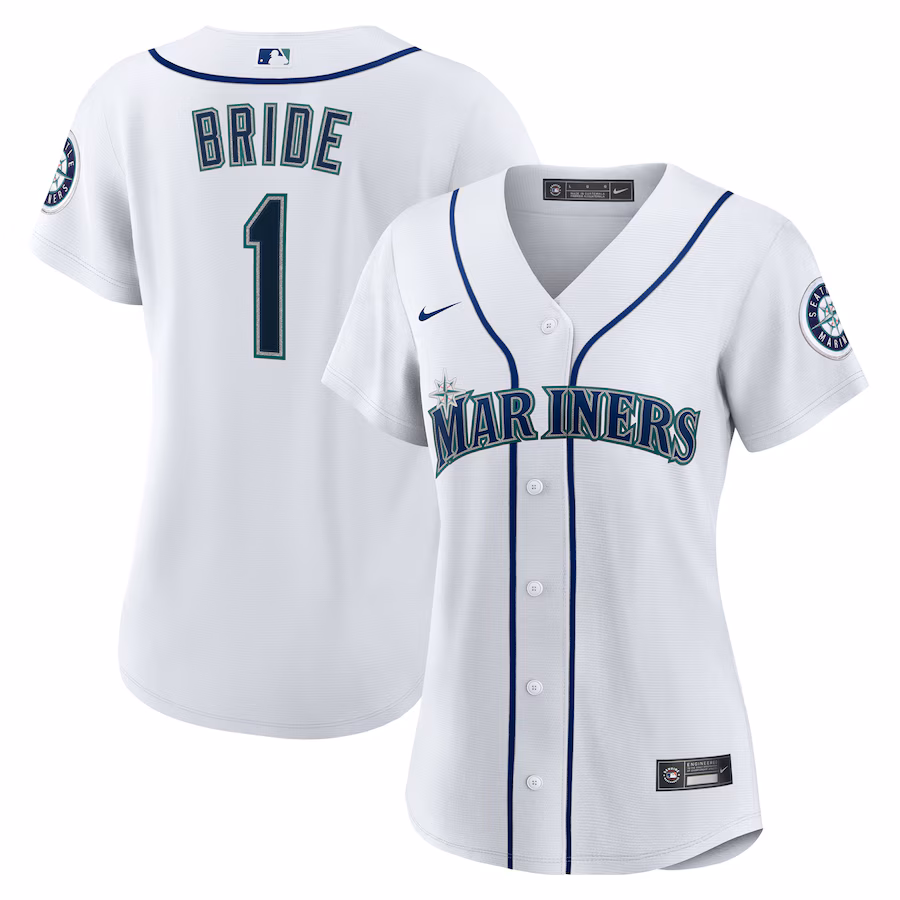 Women's Seattle Mariners Nike White #1 Bride Home Replica Jersey - ujerseystore