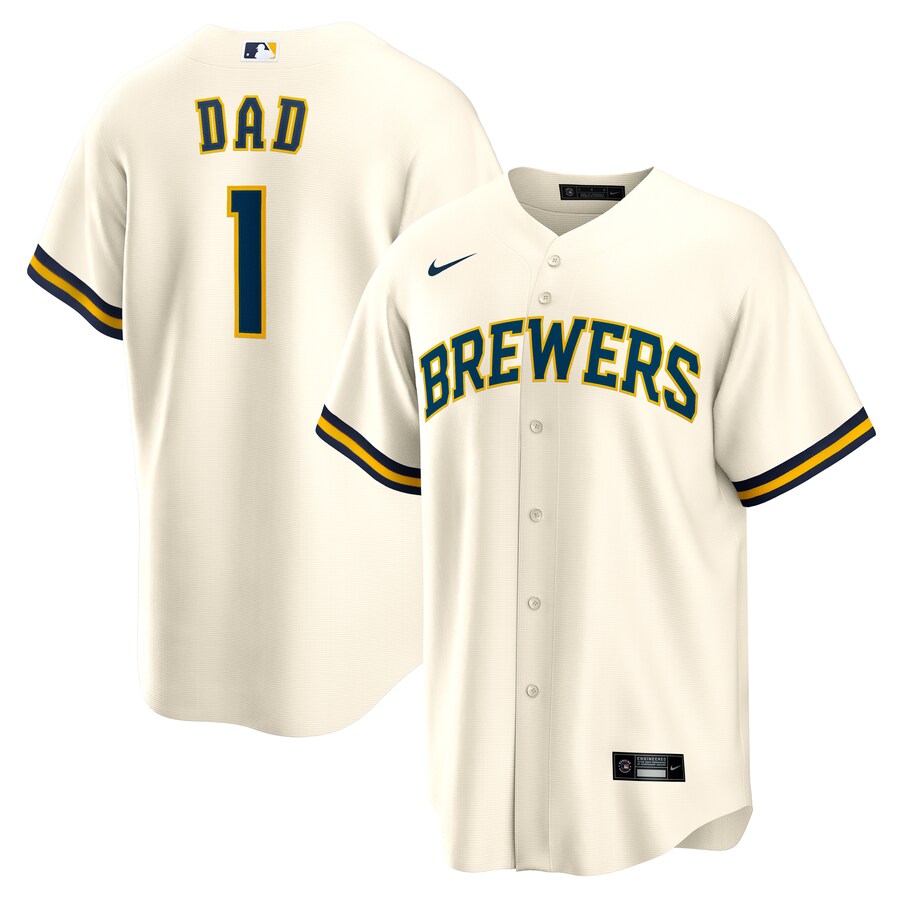 Men's Milwaukee Brewers Nike White #1 Dad Home Replica Jersey - ujerseystore