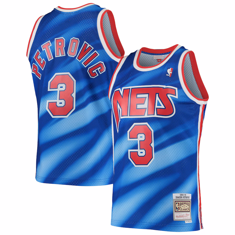 Men's New Jersey Nets Drazen Petrovic Mitchell & Ness Blue 1990/91 Hardwood Classics Swingman Jersey - ujerseystore