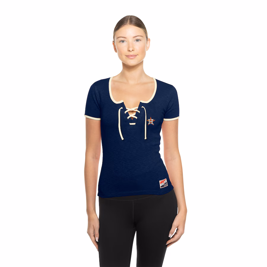 Women's Houston Astros New Era Navy Throwback Lace Up T-Shirt - ujerseystore