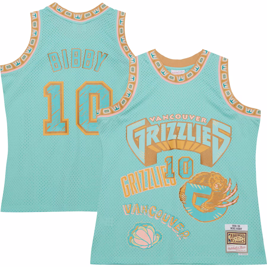 Men's Vancouver Grizzlies Mike Bibby Mitchell & Ness Mint 1998/99 Swingman Sidewalk Sketch Jersey - ujerseystore