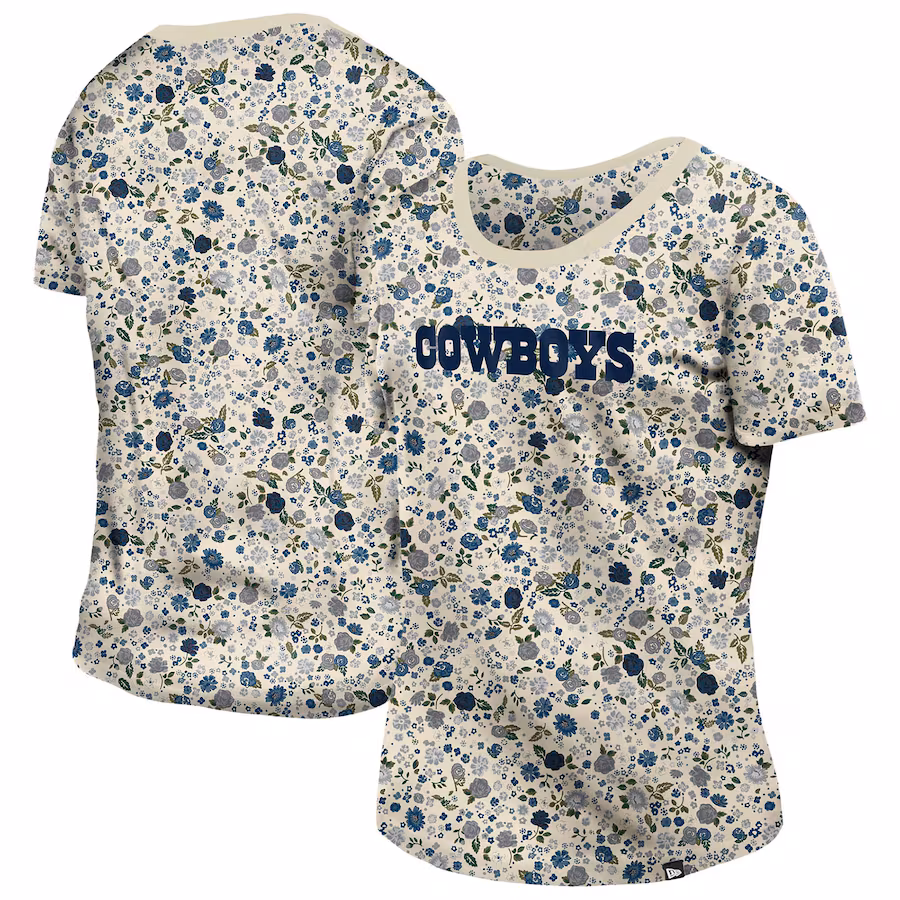 Women's Dallas Cowboys New Era Cream Glam Game Floral T-Shirt - ujerseystore