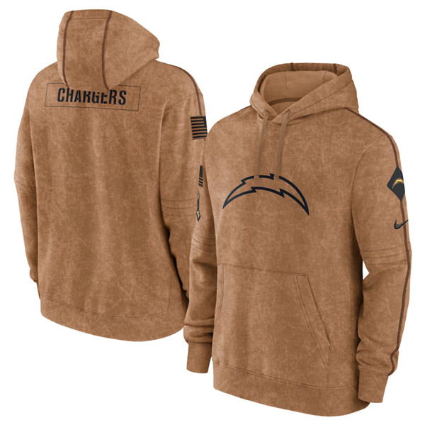 Men's Los Angeles Chargers 2023 Brown Salute to Service Pullover Hoodie - ujerseystore