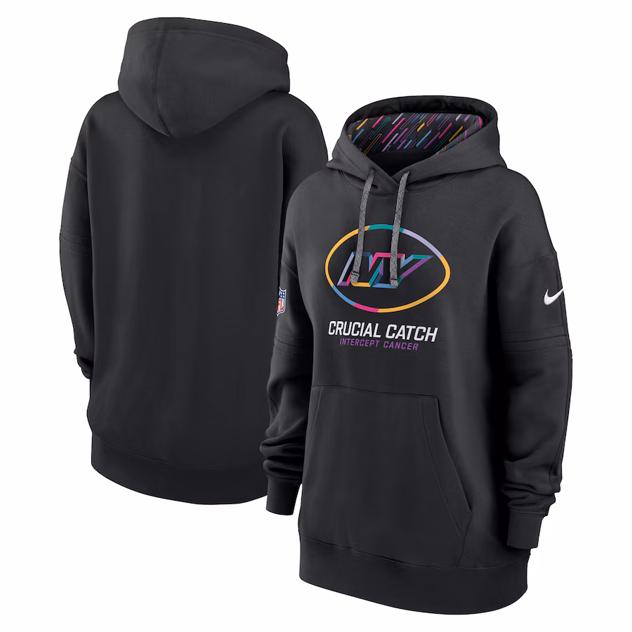 Women's New York Jets  Nike Black 2024 NFL Crucial Catch Club Pullover Hoodie - ujerseystore