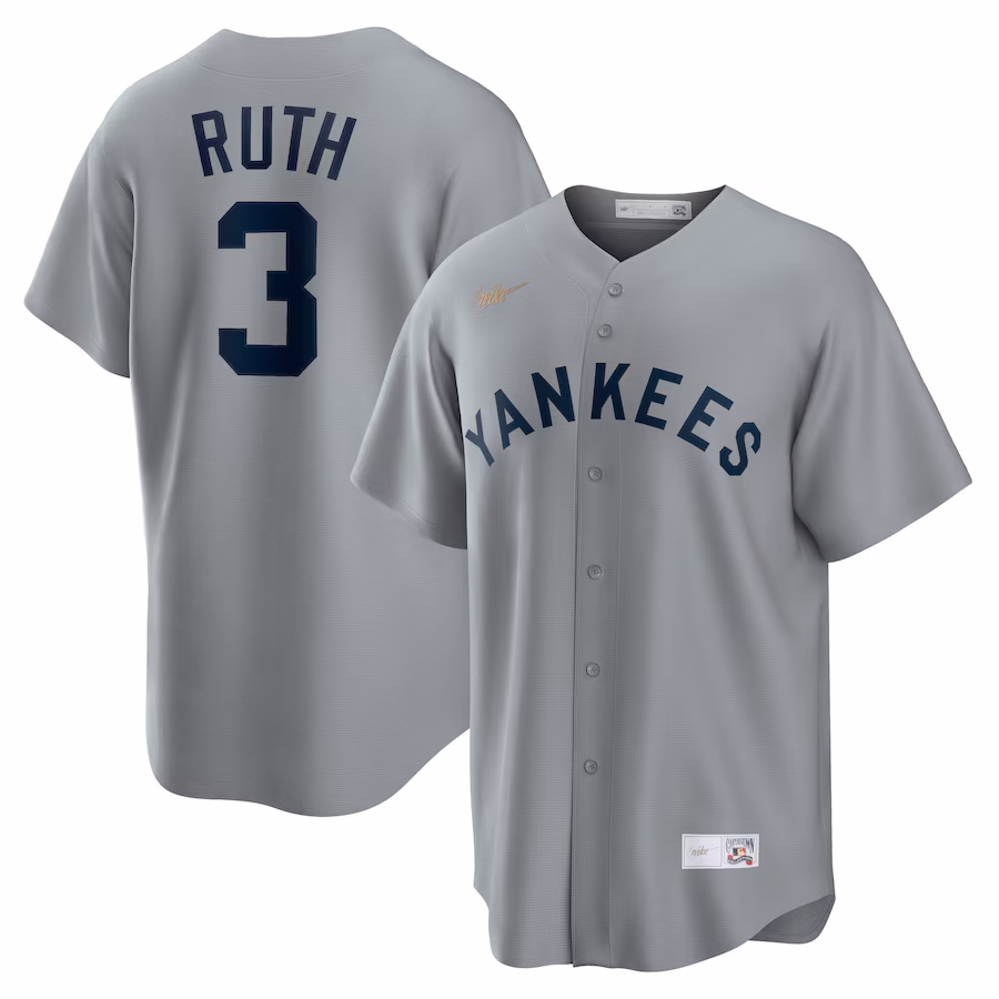 Men's New York Yankees Babe Ruth Nike Gray Road Cooperstown Collection Player Jersey - ujerseystore