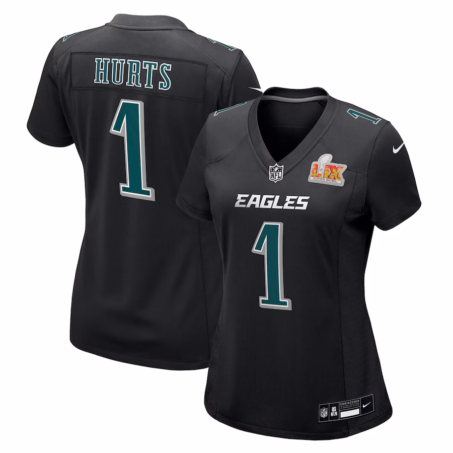 Women's Philadelphia Eagles Jalen Hurts Nike Carbon Black Super Bowl LIX Fashion Game Player Jersey - ujerseystore