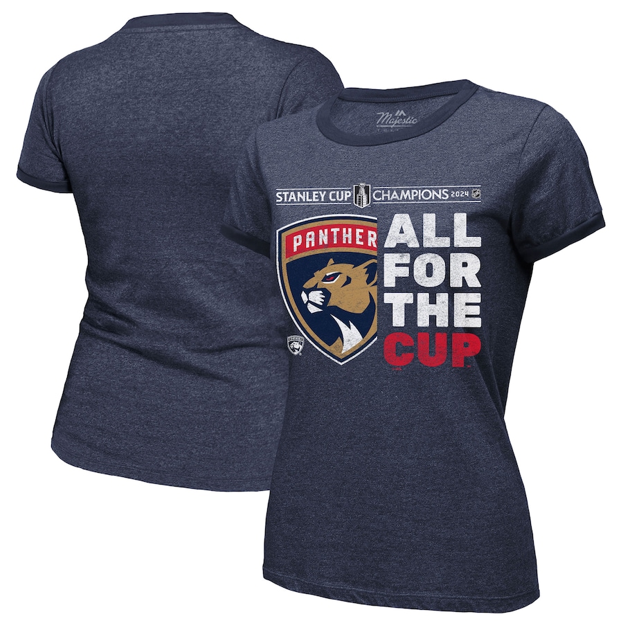 Women's Florida Panthers Majestic Threads Navy 2024 Stanley Cup Champions Tri-Blend Ringer T-Shirt - ujerseystore