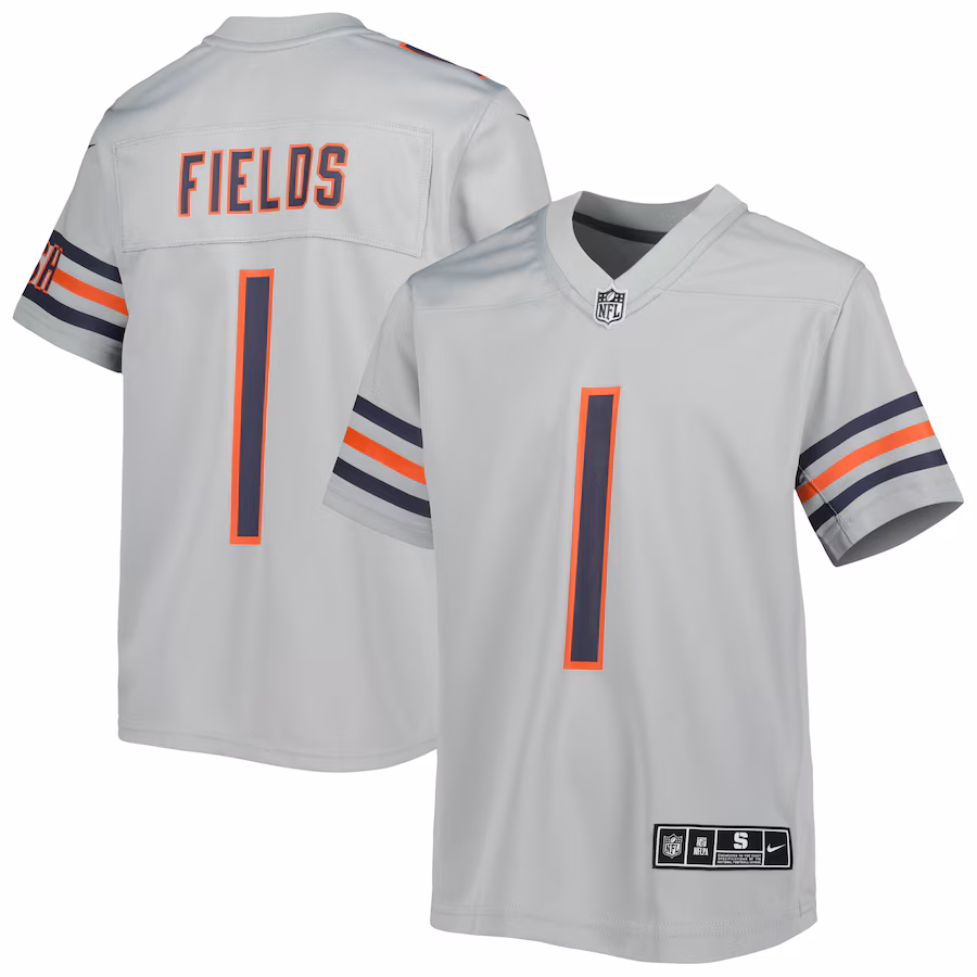 Youth Chicago Bears Justin Fields Nike Gray Inverted Game Jersey - ujerseystore