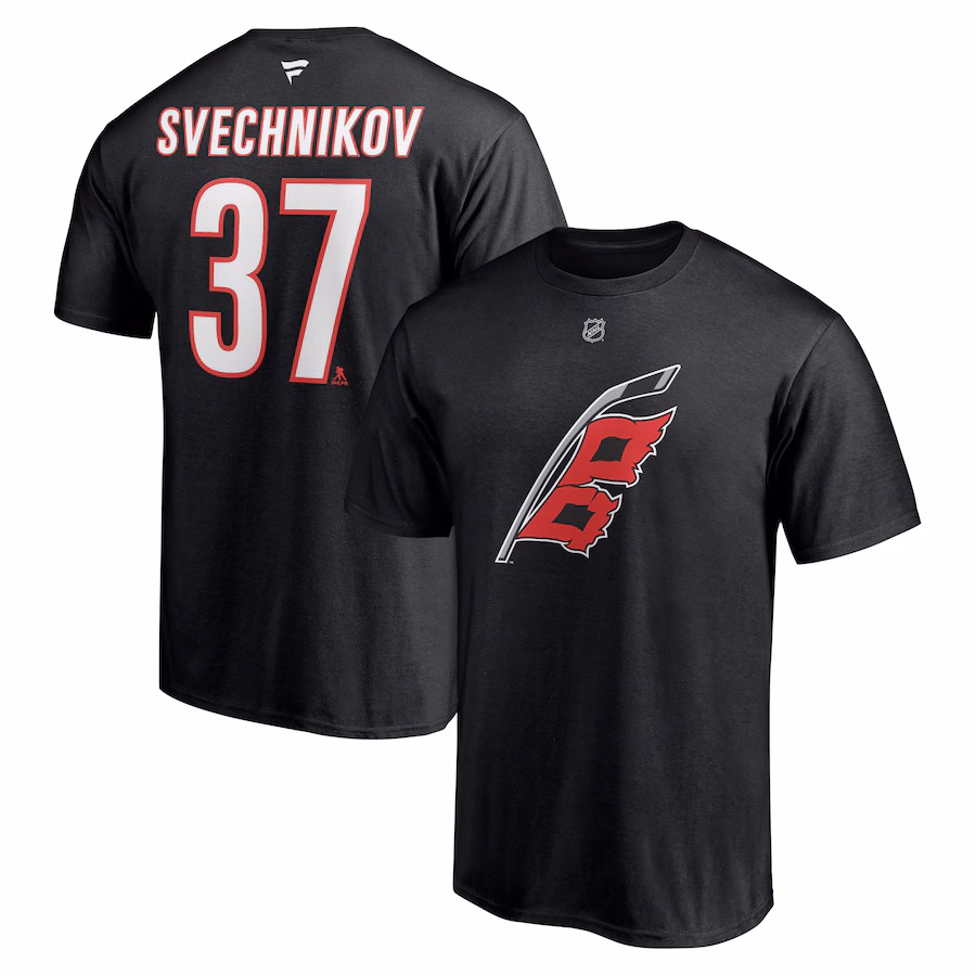 Men's Carolina Hurricanes Andrei Svechnikov Fanatics Black Alternate Authentic Stack Name & Number T-Shirt - ujerseystore