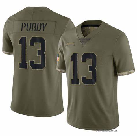 Men's San Francisco 49ers #13 Brock Purdy 2022 Olive Salute To Service Limited Stitched Jersey - ujerseystore