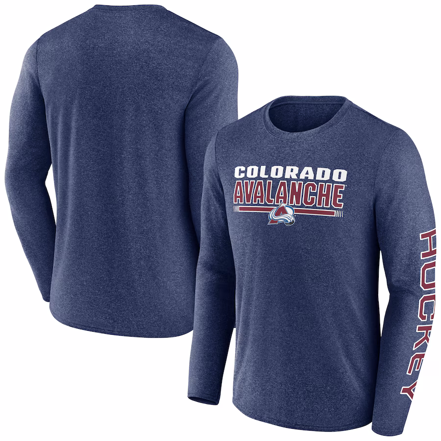 Men's Colorado Avalanche Fanatics Heather Navy Sweep Iconic Synthetic Long Sleeve T-Shirt - ujerseystore