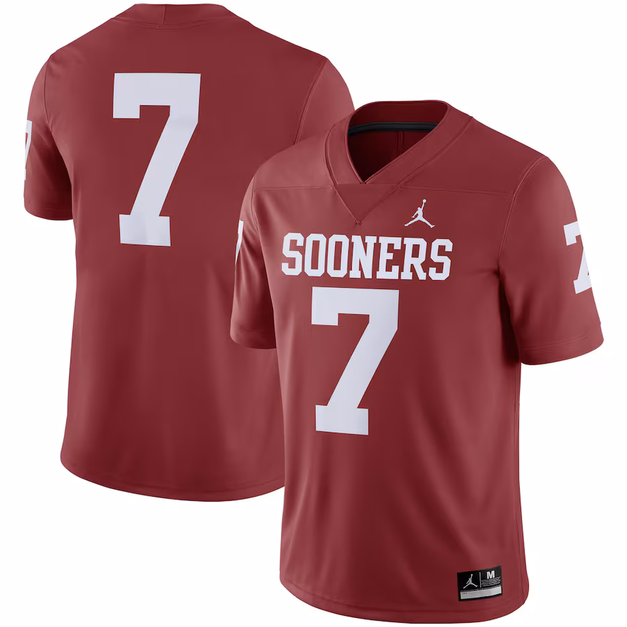 Men's Jordan Brand #7 Crimson Oklahoma Sooners Team Game Jersey - ujerseystore