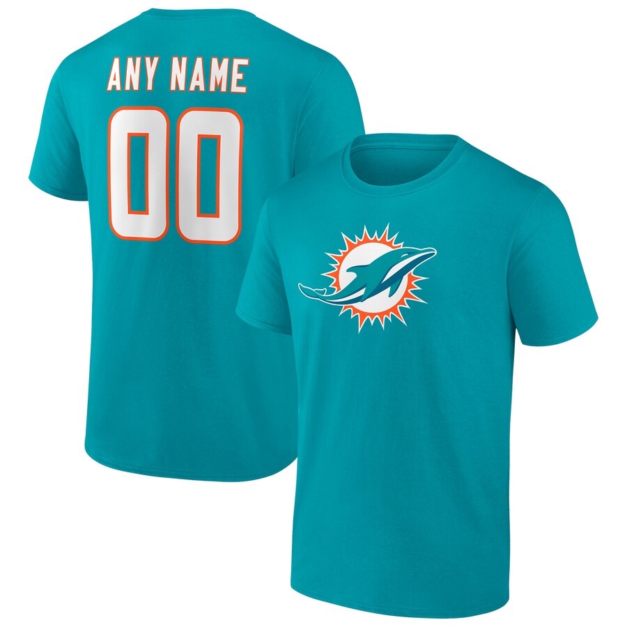Men's Miami Dolphins Aqua Team Authentic Personalized Name & Number T-Shirt - ujerseystore