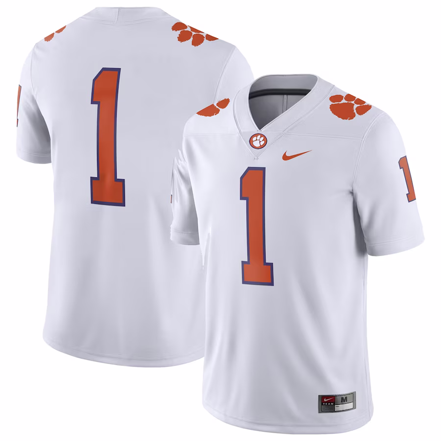 Clemson Tigers Nike #1 Away Game Jersey - White - ujerseystore