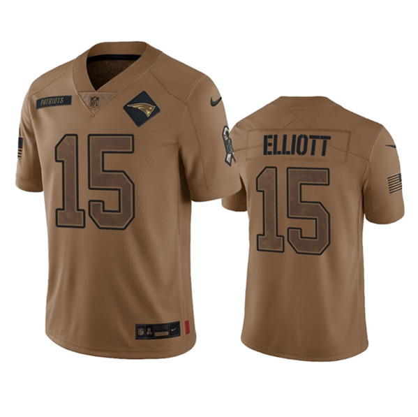 Men's New England Patriots #15 Ezekiel Elliott 2023 Brown Salute To Service Limited Football Stitched Jersey - ujerseystore
