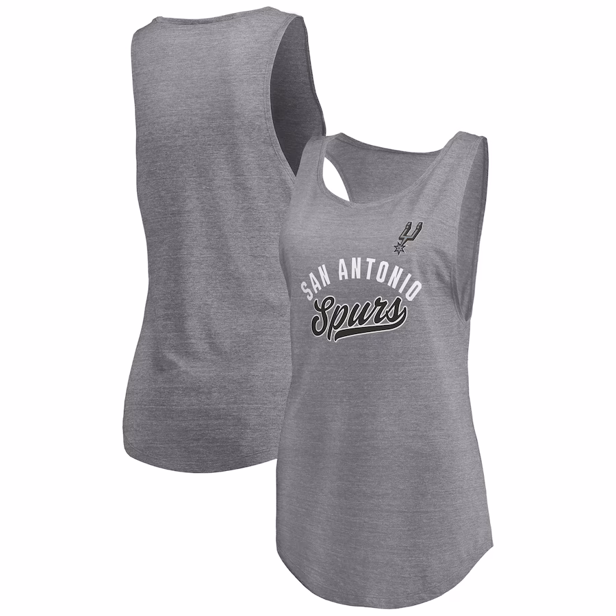 Women's San Antonio Spurs Fanatics Heathered Gray Quality Time Open Scoop Neck Tri-Blend Tank Top - ujerseystore