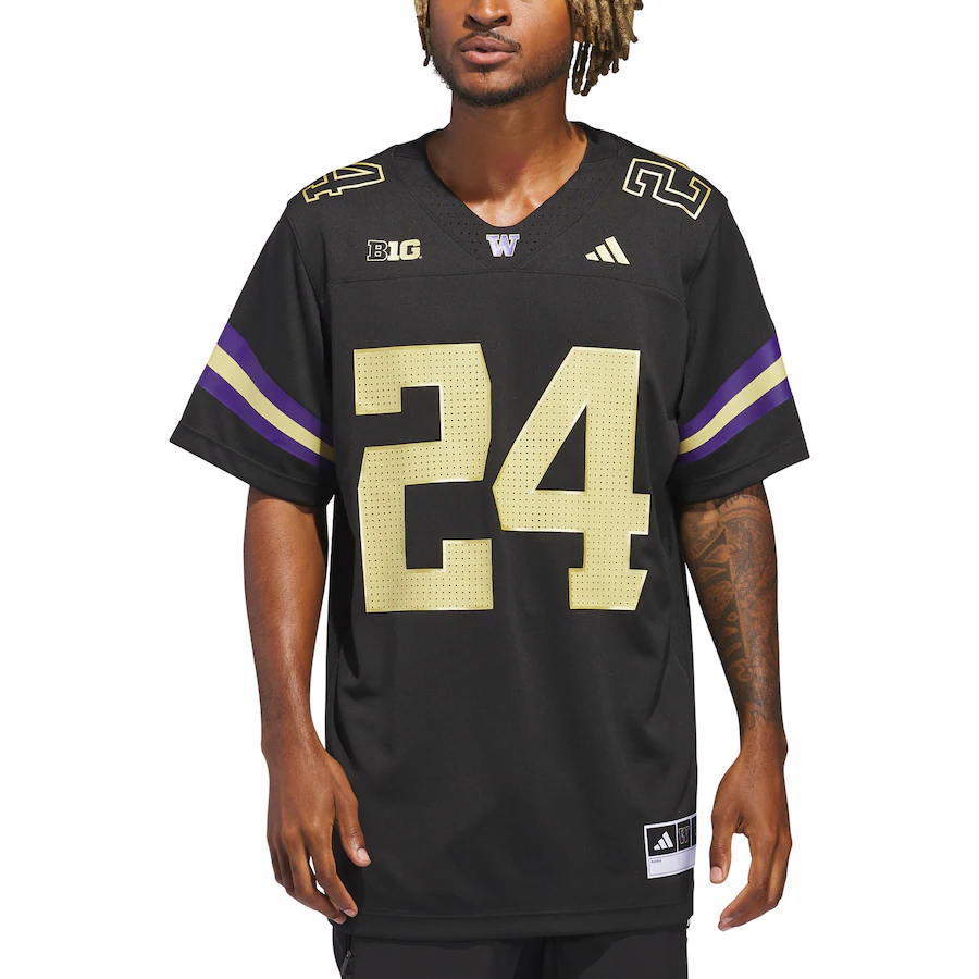 Men's adidas #24 Black Washington Huskies Alternate Premier Strategy Jersey - ujerseystore