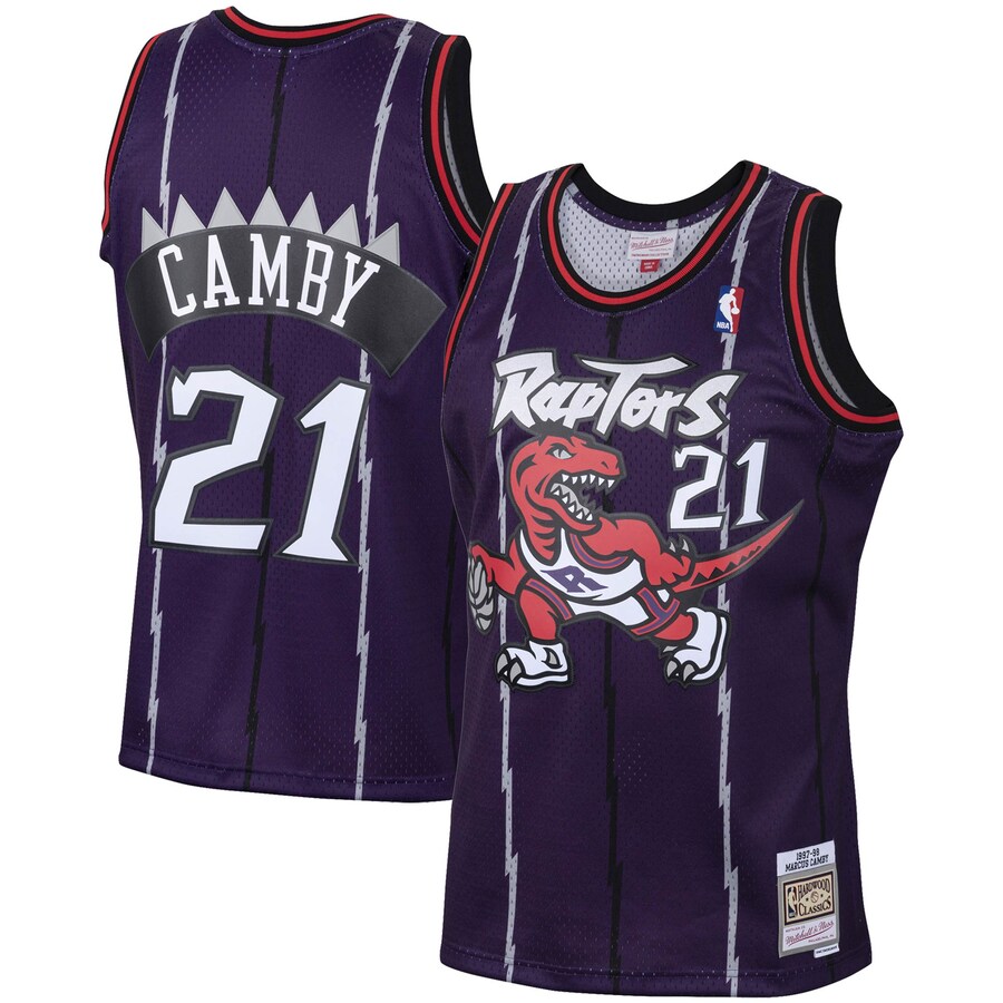 Men's Toronto Raptors Marcus Camby Mitchell & Ness Purple 1998/99 Hardwood Classics Swingman Jersey - ujerseystore