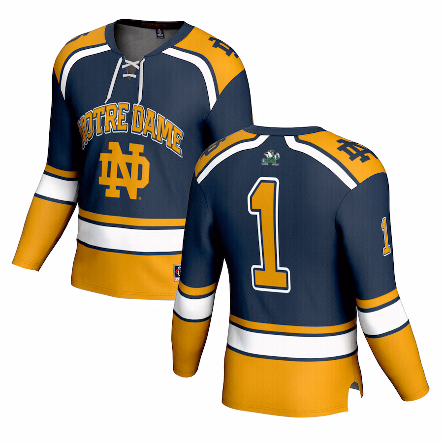Youth GameDay Greats #1 Navy Notre Dame Fighting Irish Lightweight Collegiate Hockey Fashion Jersey - ujerseystore