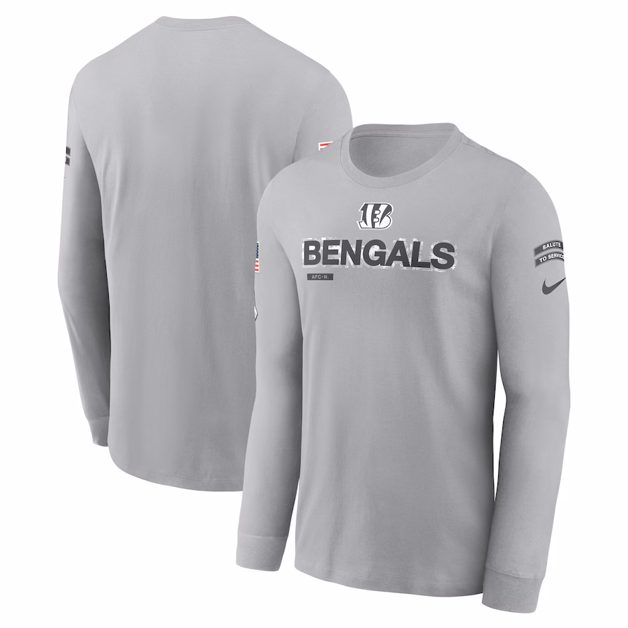 Men's Cincinnati Bengals Nike Gray 2024 Salute To Service Long Sleeve T-Shirt - ujerseystore
