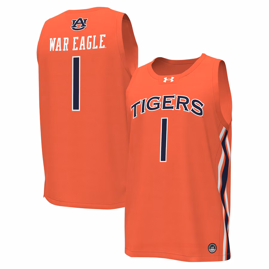 #1Auburn Tigers Under Armour Youth Replica Basketball Jersey - Orange - ujerseystore