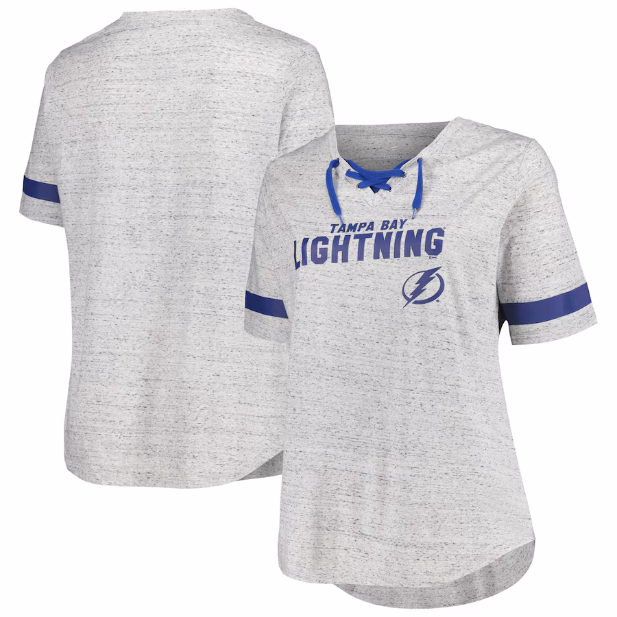 Women's Tampa Bay Lightning Fanatics Heather Gray Plus Size Lace-Up T-Shirt - ujerseystore