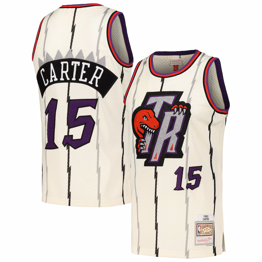 Men's Toronto Raptors Vince Carter Mitchell & Ness Cream Chainstitch Swingman Jersey - ujerseystore