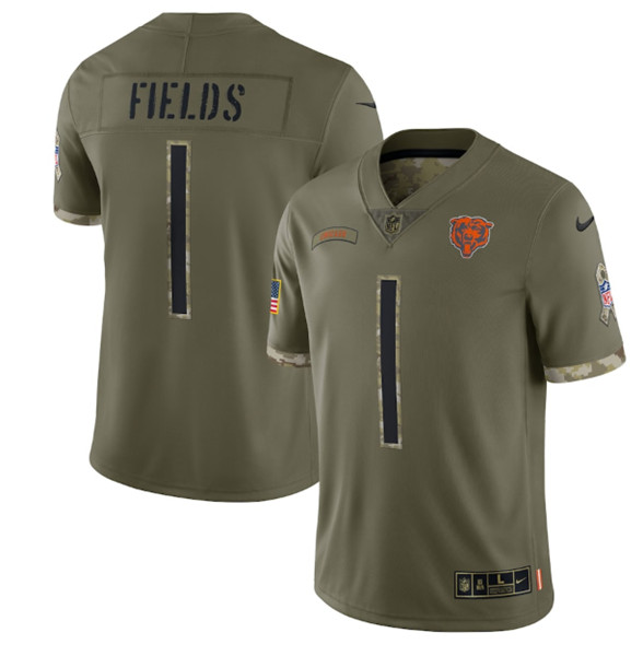 Men's Chicago Bears #1 Justin Fields 2022 Olive Salute To Service Limited Stitched Jersey - ujerseystore