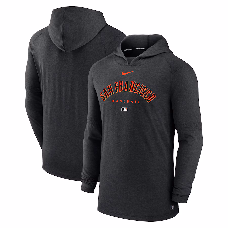 Men's San Francisco Giants Nike Heather Black Authentic Collection Early Work Tri-Blend Performance Pullover Hoodie - ujerseystore