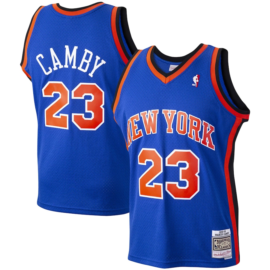 Men's New York Knicks Marcus Camby Mitchell & Ness Blue 1998/99 Hardwood Classics Swingman Jersey - ujerseystore