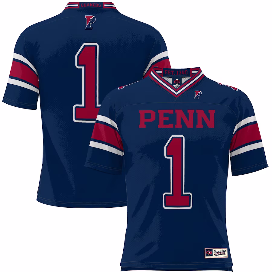 #1 Pennsylvania Quakers GameDay Greats Endzone Football Jersey - Navy - ujerseystore