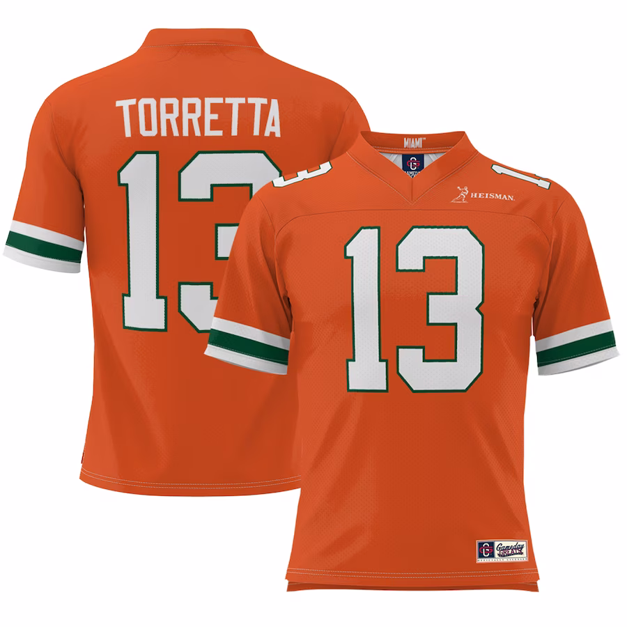 Gino Torretta Miami Hurricanes Youth Heisman Football Jersey - Orange - ujerseystore