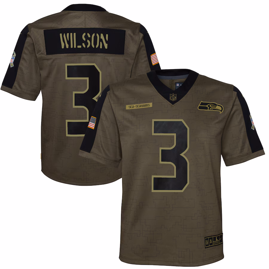 Youth Seattle Seahawks Russell Wilson Nike Olive 2021 Salute To Service Game Jersey - ujerseystore